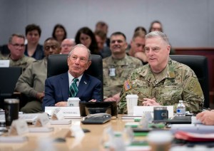 Army Gen. Mark A. Milley, chairman of the Joint Chiefs of Staff, alongside guest speaker Mike Bloomberg, meets with the Joint Chiefs of Staff and Combatant Commanders at the Pentagon in Washington, D.C., May 3, 2023. (DOD Photo by Benjamin Applebaum)