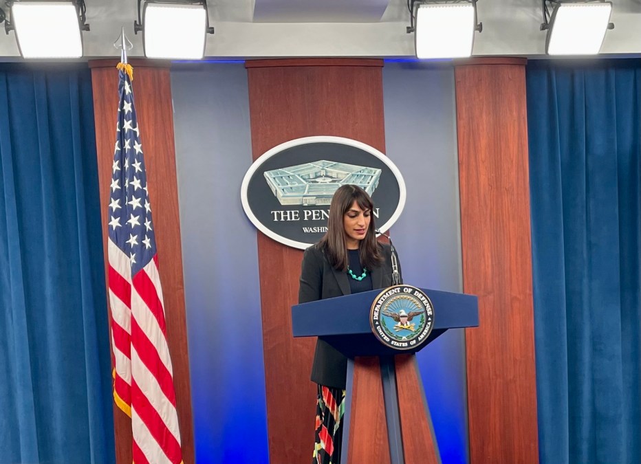Deputy Pentagon Press Secretary Sabrina Singh briefs the media on Nov. 22. (Photo by Brandi Vincent)